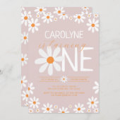 Pink Retro Daisy Invitations de fête d'anniversair (Devant / Derrière)