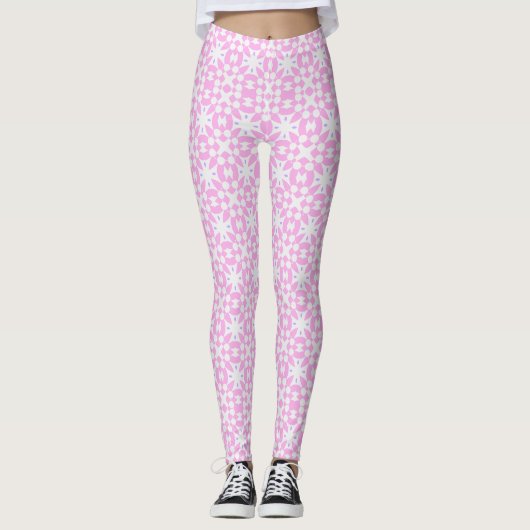 Pink Retro Daisy Pattern Leggings (Voorkant)