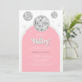 Pink Retro Disco BABY, Invitation Baby shower (Debout devant)