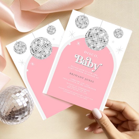Pink Retro Disco BABY, Invitation Baby shower