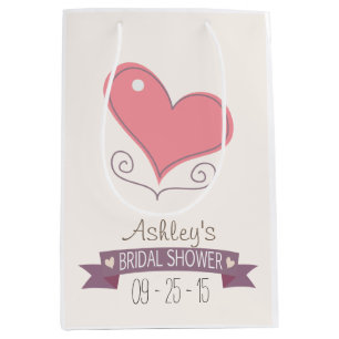 Pink Retro Doodle Heart Vrijgezellenfeest Medium Cadeauzakje