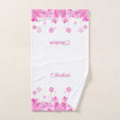 Pink Retro Floral Bloom Bath Towel Set (Serviette à main)