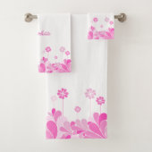 Pink Retro Floral Bloom Bath Towel Set Bad Handdoek (Insitu)