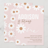 Pink Retro Girls Daisy 1er anniversaire Invitation (Devant / Derrière)