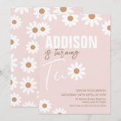 Pink Retro Girls Daisy 2e Invitation anniversaire (Devant / Derrière)