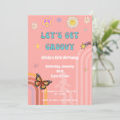 Pink Retro Groovy Birthday Party Kaart (Staand voorkant)