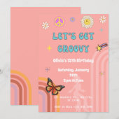 Pink Retro Groovy Birthday Party Kaart (Voorkant / Achterkant)