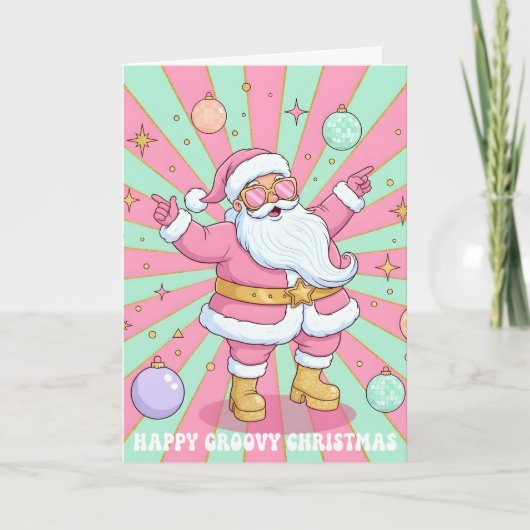 Pink Retro Groovy Santa Claus Merry Christmas Feestdagen Kaart (Voorkant)