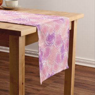 Pink Retro Hippy Roos Floral Patroon Korte Tafelloper