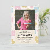 Pink Retro Photo Floral Invitation à 88e anniversa (Debout devant)