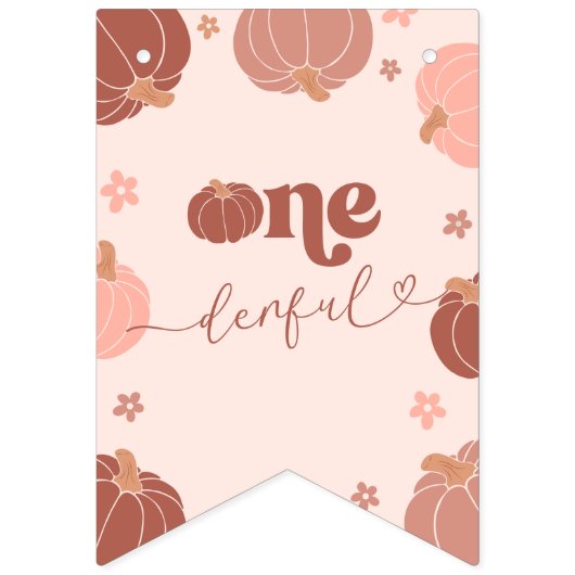 Pink Retro Pumpkin Birthday Bunting Banner (Eerste vlag)