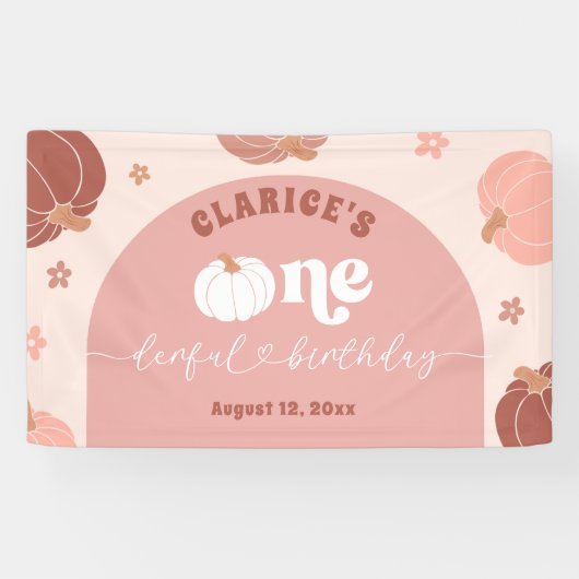 Pink Retro Pumpkin Birthday Large Banner (Horizontaal)