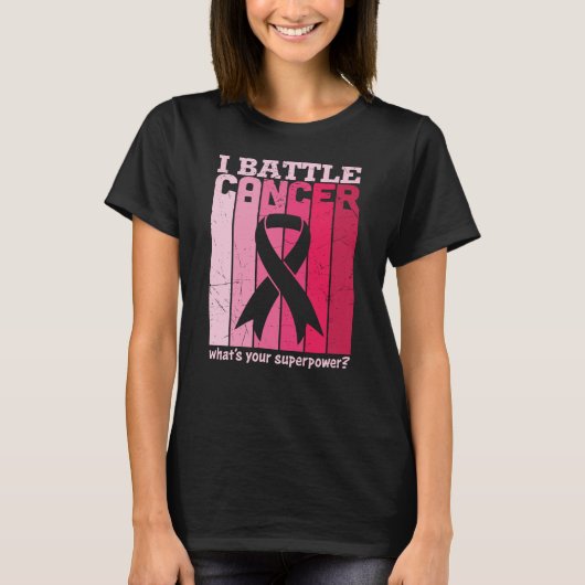 Pink Ribbon Battle Cancer Survivor Support Warrior T-shirt (Voorkant)