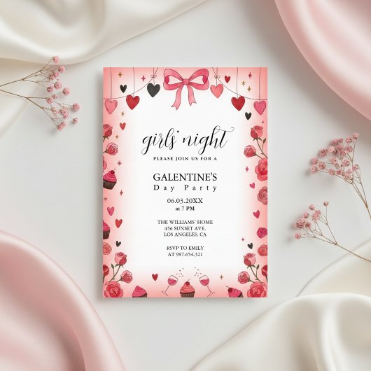 Pink Ribbon Bow Galentine's Invitation