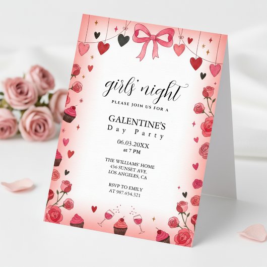 Pink Ribbon Bow Galentine's Invitation