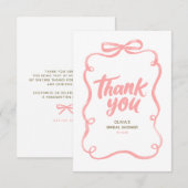 Pink Ribbon Bow Whimsical Bridal Shower Bedankkaart (Voorkant / Achterkant)
