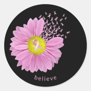 Pink Ribbon Breast Cancer Awareness Daisy Ronde Sticker