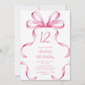 Pink Ribbon Coquette Bow 12th Birthday Invitation (Devant)