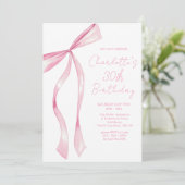 Pink Ribbon Elegant 30th Birthday Invitation Kaart (Staand voorkant)