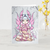 "Pink Ribbon Fairy" Wenskaart Kaart (Gele Bloem)