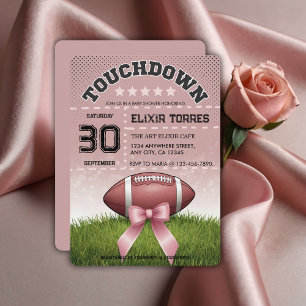 Pink Ribbon Football Touchdown Baby shower Kaart