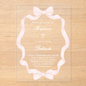 pink ribbon frame Baptism Acryl Uitnodigingen (Voorkant)