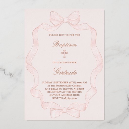  pink ribbon frame Baptism Invitation (Recto)
