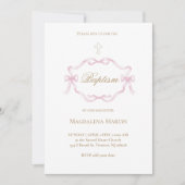 pink ribbon frame | Baptism Invitation Kaart (Voorkant)