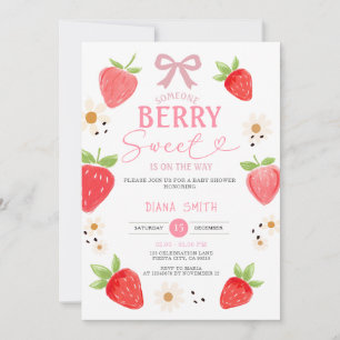 PINK Ribbon Gingham Strawberry Baby shower Kaart