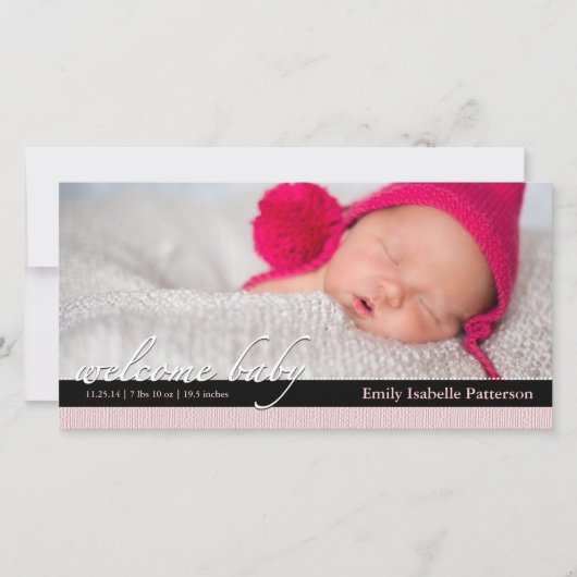 Pink Ribbon Girl Baby Faire-part de naissance Phot (Devant)