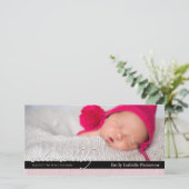 Pink Ribbon Girl Baby Faire-part de naissance Phot (Debout devant)
