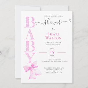PINK RIBBON GIRL BABY SHOWER Invitation Kaart