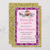 Pink Ribbon Gold Glitter Royal Princess Birthday Kaart (Voorkant / Achterkant)