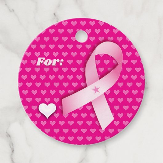 Pink Ribbon & Hearts Borstkanker Bewustzijnscadeau Bedankjes Labels (Voorkant)