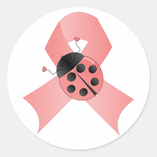 Pink Ribbon Lady Bug Ronde Sticker (Voorkant)