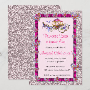 Pink Ribbon Pink Glitter Royal Princess Birthday Kaart