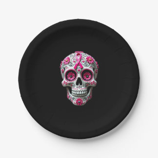 Pink Ribbon Sugar Skull Calavera Breast Cancer Awa Papieren Bordje