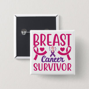 Pink Ribbon Warrior Chemo Borstkanker Overlevende Vierkante Button 5,1 Cm