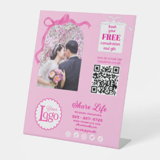 Pink Ribbon Wedding Business Promotion Reclamebord Met Voetstuk
