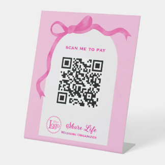 Pink Ribbon Wedding Gate Payment Reclamebord Met Voetstuk