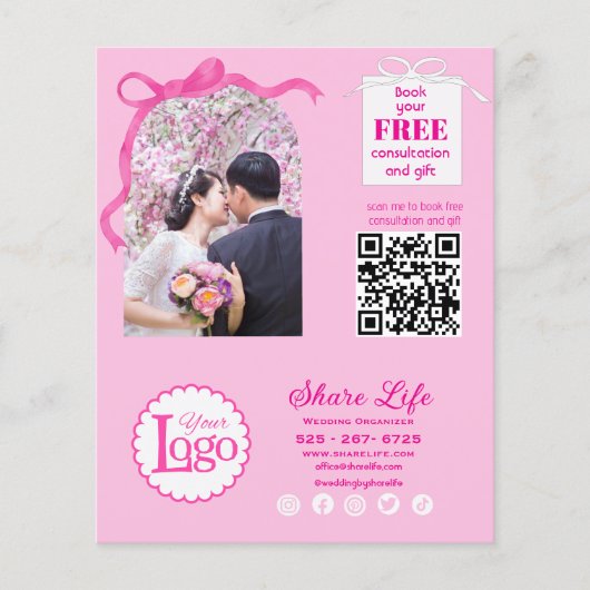 Pink Ribbon Wedding Organizer Business Flyer (Voorkant)