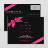 Pink Ribbon Wedding Save the Date 4 Aankondigingskaart (Voorkant / Achterkant)