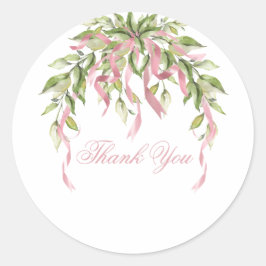 Pink Ribbons Floral Greenery Ronde Sticker