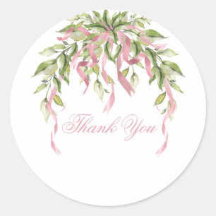 Pink Ribbons Floral Greenery Ronde Sticker
