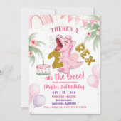 Pink Roaring Dinosaur 2-rex birthday Invitation (Devant)