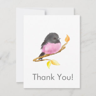 Pink Robin Bird Alle Gelegenheid Dank U Notecard Notitiekaartje