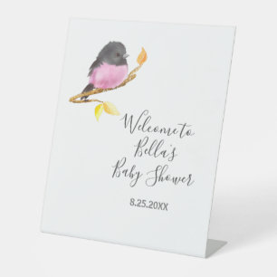 Pink Robin Bird Baby shower Reclamebord Met Voetstuk