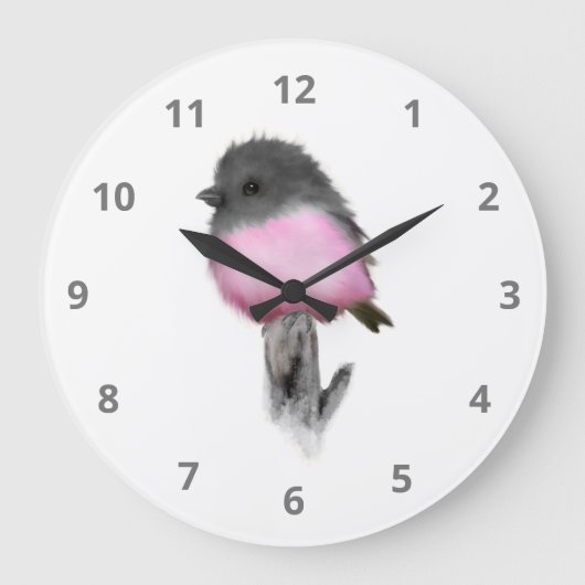 Pink Robin Bird Wall Clock Grote Klok (Voorkant)