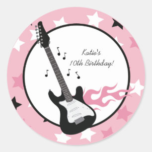 PINK ROCK STAR GUITAR 3-INCH Favor Stickers