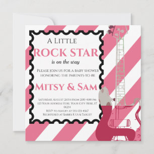 Pink Rock Star Rock a bye Baby shower Invitation Kaart